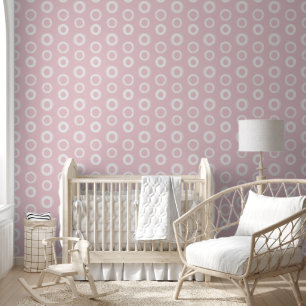 Witte krabbel Polka Dots Schattige Blush Roze Behang