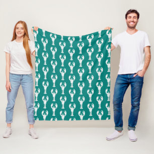 Witte kreeft op Turquoise / Blauwgroen Fleece Deken