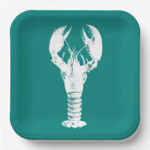 Witte kreeft op Turquoise / Blauwgroen Papieren Bordje
