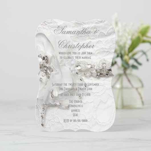 Witte kristal diamant bruiden jurk bruiloft kaart (Staand voorkant)