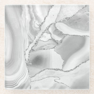 Witte Kristal Zilveren Glitter Agate Elegant Glazen Onderzetter