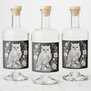 Witte Kristallen Parel Uil Likeurfles Etiket