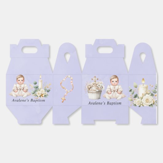 Witte Kruis Cupcake met Meisje Doop Bedankdoosjes (Ongevouwen)
