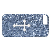 Witte kruis op Blauwe Glitter Kijk Case-Mate iPhone Case (Achterkant (Horizontaal))