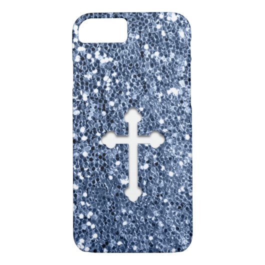 Witte kruis op Blauwe Glitter Kijk Case-Mate iPhone Case (Achterkant)