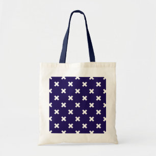 Witte kruisstiften op blauw van de marine tote bag