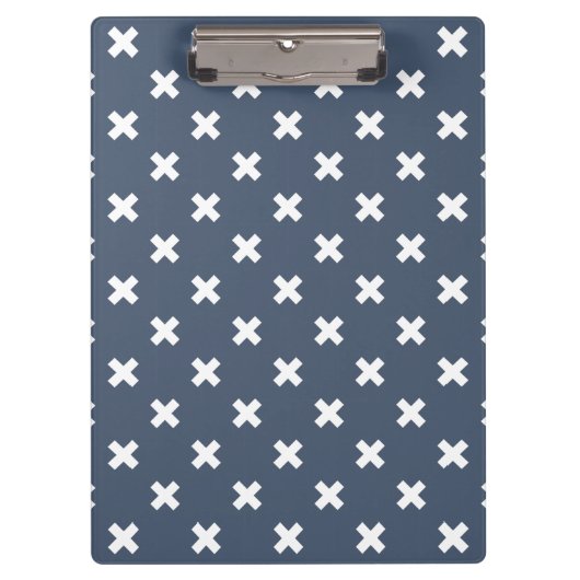 Witte kruisstiften op blauwe grijs klembord (Voorkant)