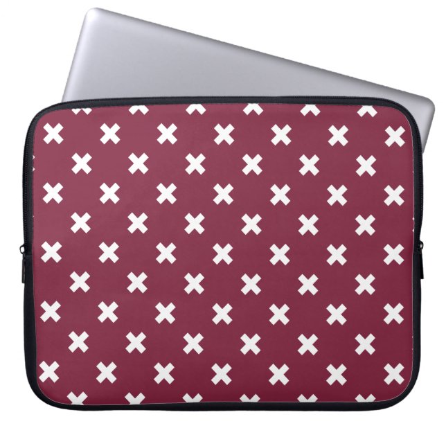 Witte kruisstiften op moerbei laptop sleeve (Voorkant)
