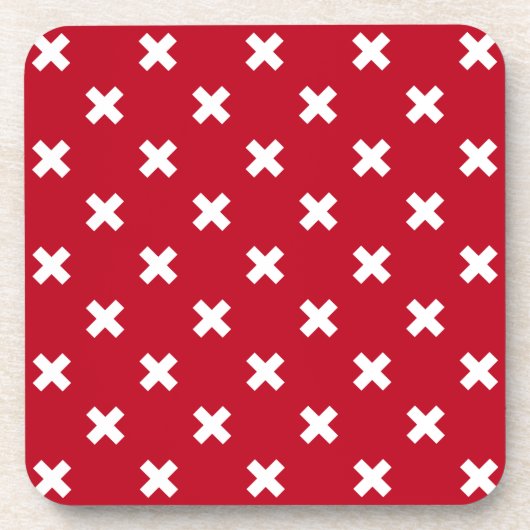 Witte kruisstiften op rood bier onderzetter (Voorkant)
