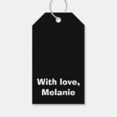 Witte kruisstiften op zwart cadeaulabel (Achterkant)