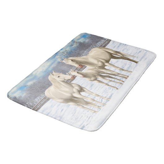 Witte kwartpaarden bij sneeuw badmat (Gekanteld)