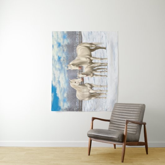 Witte kwartspaarden in de winterperiode wandkleed (In situ)