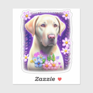 Witte Labrador met Bloemen Sticker