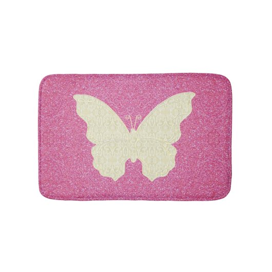 Witte lace Butterfly on roze glitter Bath Mat (Voorkant)