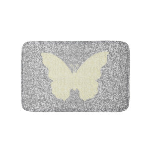 Witte lace Butterfly on Silver Glitter Bath Mat
