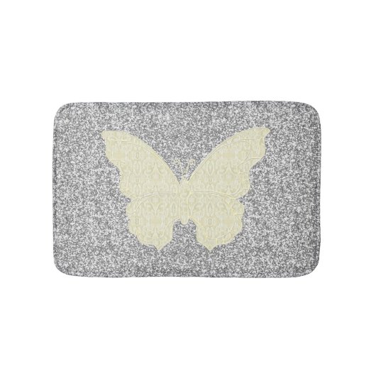 Witte lace Butterfly on Silver Glitter Bath Mat (Voorkant)