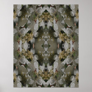 Witte Lacecap Hydrangea Bloemspiegel Abstract Poster