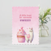 Witte Lama Grote Roze Cupcake Valentijnsdag Zoet Feestdagenkaart (Staand voorkant)