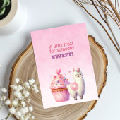 Witte Lama Grote Roze Cupcake Valentijnsdag Zoet Feestdagenkaart