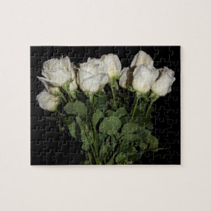 Witte langwerpige Rozen in Vase Jigzaag Puzzle Legpuzzel