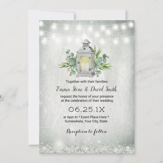  witte lantaarn Rustic String Lights Wedding Kaart (Voorkant)