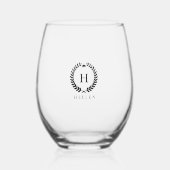 Witte laurierkrans aangepaste naam Stemless Wine Wijnglas Zonder Voet (Voorkant)