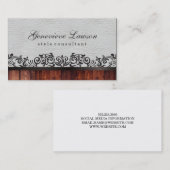 Witte leder Rustisch hout en elegante tekst Visitekaartje (Voorkant / Achterkant)