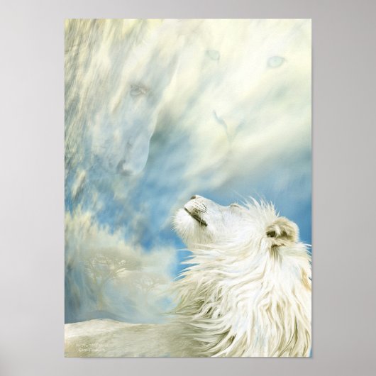 Witte leeuw - in het Poster van de Wilde Wind Kuns (Voorkant)