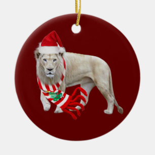 Witte leeuw met Pet kerst Keramisch Ornament
