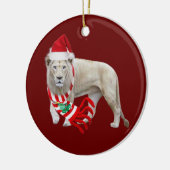 Witte leeuw met Pet kerst Keramisch Ornament (Links)