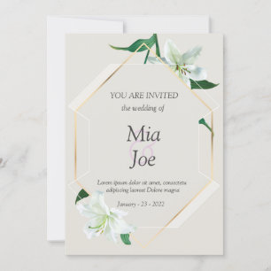 Witte lelie bloem en geometrische bruiloft uitnodi save the date