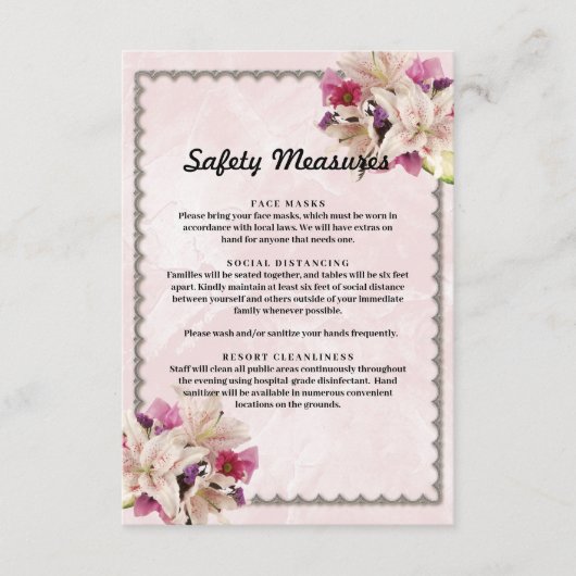 Witte lelie bloem roze marmer veiligheidsmaatregel informatiekaartje (Voorkant)