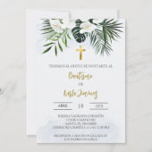 Witte Lelie bloem Spaanse doop Uitnodiging (Voorkant)