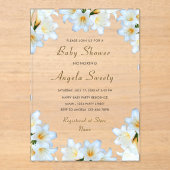 Witte Lelie Bloemen Acryl Baby shower Uitnodiging Acryl Uitnodigingen (Voorkant)