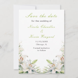 Witte lelie bloemen bruiloft save the date