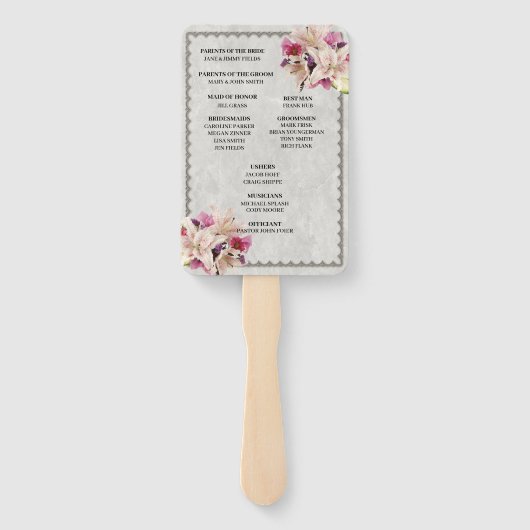 Witte Lelie Bloemen Marmer Trouwprogramma Fans Handwaaier (Achterkant)