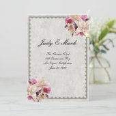 Witte lelie bloemig marmeren huwelijksmenu kaart (Staand voorkant)