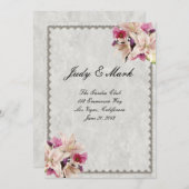 Witte lelie bloemig marmeren huwelijksmenu kaart (Voorkant / Achterkant)