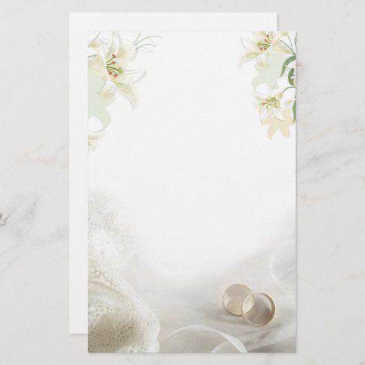 Witte lelie en ringen Trouwbriefpapier Briefpapier (Voorkant / Achterkant)