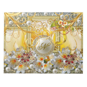 Witte Lelie Gouden Boom Zilveren Parels Damask Abs Notitieblok