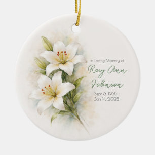Witte lelie-herdenking in vintage stijl keramisch ornament