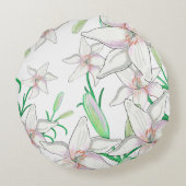 Witte Lelie Illustratie Rond Kussen (Achterkant)