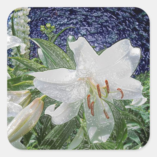 Witte lelie in een tuin vierkante sticker (Voorkant)