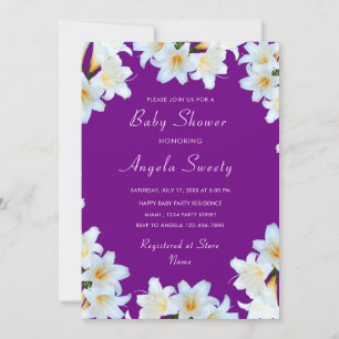 Witte Lelie Paarse Baby shower Uitnodiging Sjabloo