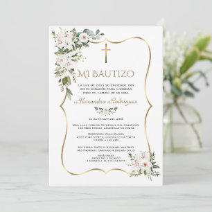 Witte Lelie Roos Bautizo Met Bloemen Goud Doop Kaart