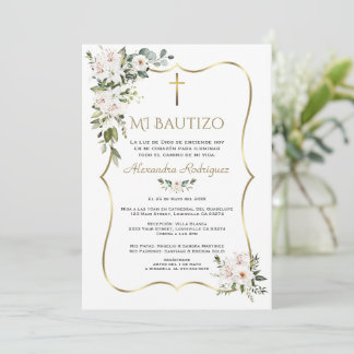 Witte Lelie Roos Bautizo Met Bloemen Goud Doop  Kaart