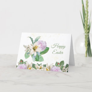 Witte Lelie Roze Rose Boeket Pasen Feestdagen Kaart