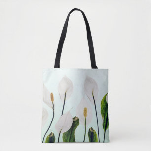 Witte Lelies Bloemen Blauw Naadloos Draagtas