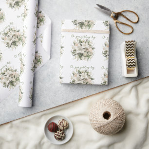 Witte lelies en groene bladeren bruidsboeket cadeaupapier