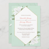 Witte lelies en milde munt bruiloft uitnodiging (Voorkant / Achterkant)